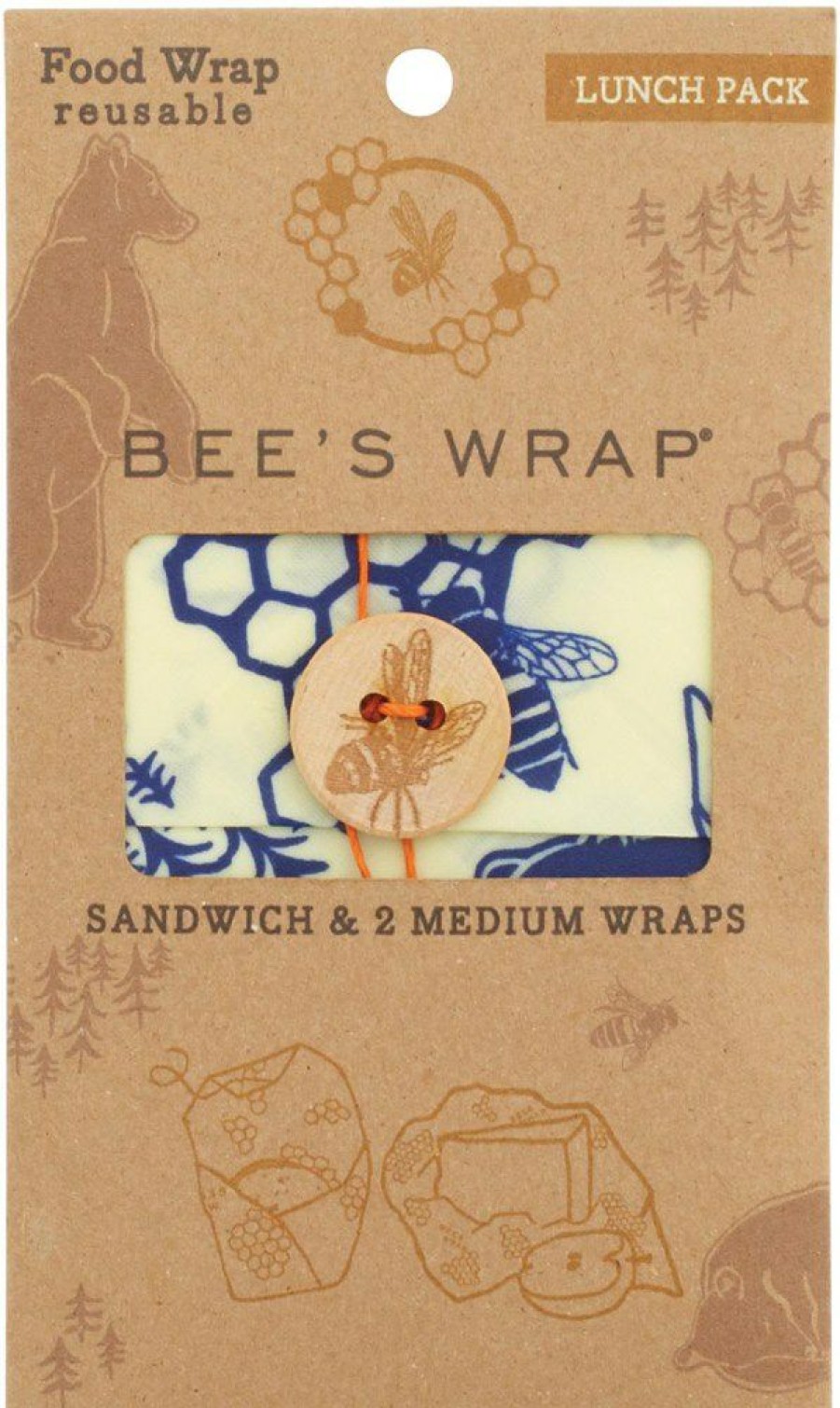 Camping And Hiking * | Bee'S Wrap Lunch Pack Bees And Bears Print None