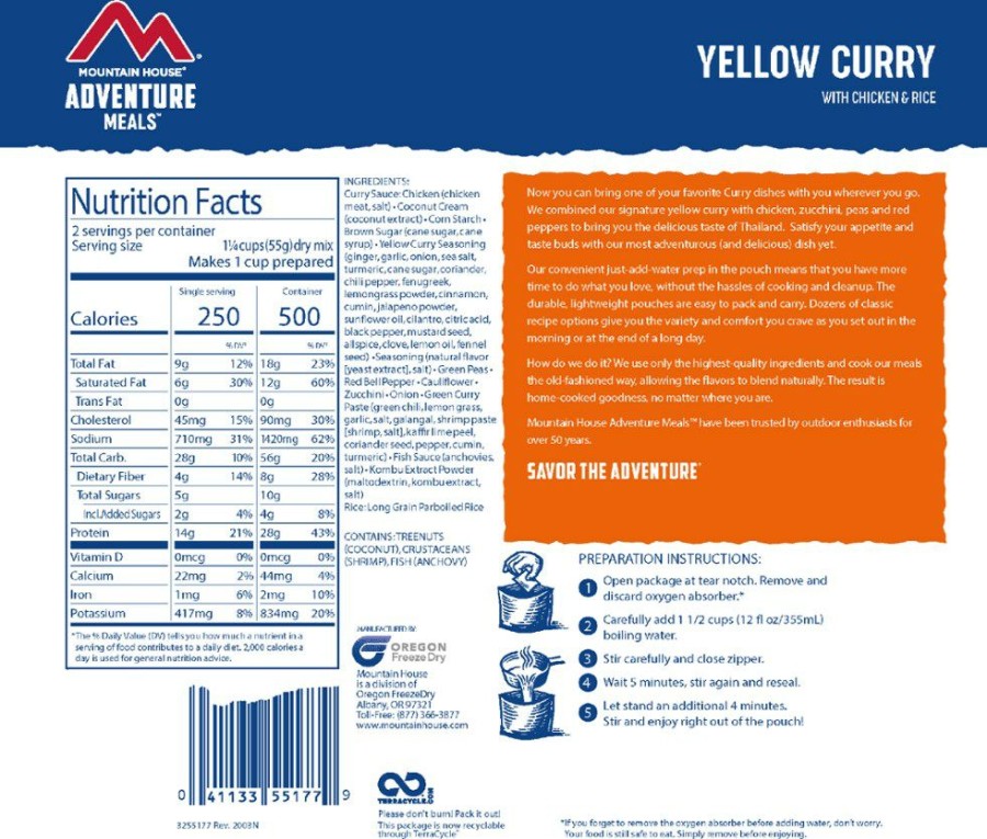 Camping And Hiking * | Mountain House Yellow Curry With Chicken 2 Servings