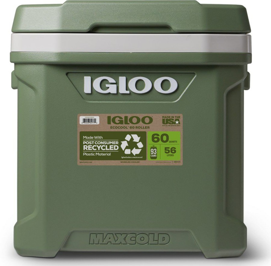 Camping And Hiking * | Igloo Ecocool Roller Cooler 60 Qts. Sage Green