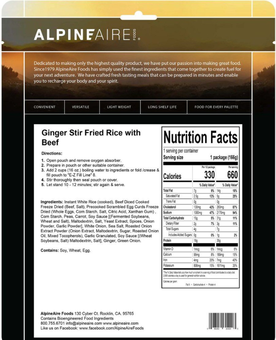 Camping And Hiking * | Alpineaire Foods Ginger Stir Fried Rice With Beef 1 Serving None