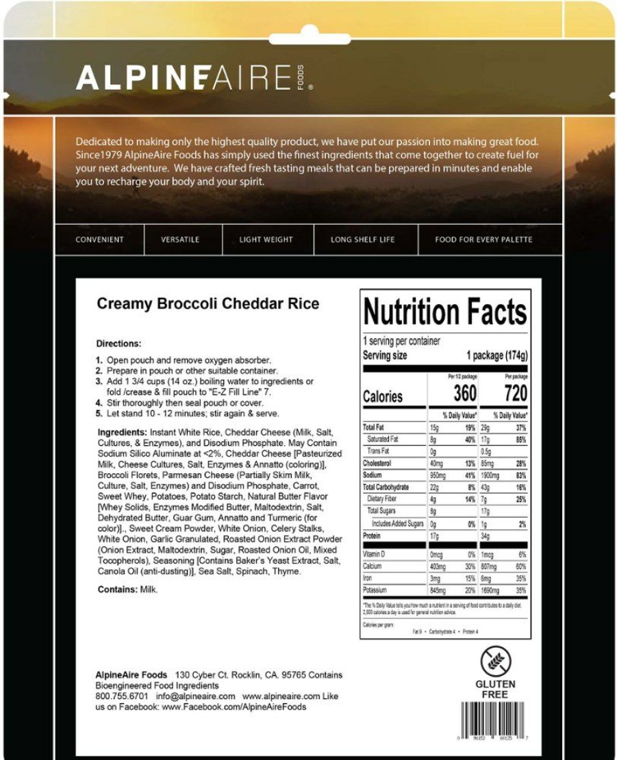 Camping And Hiking * | Alpineaire Foods Creamy Broccoli Cheddar Rice 1 Serving None