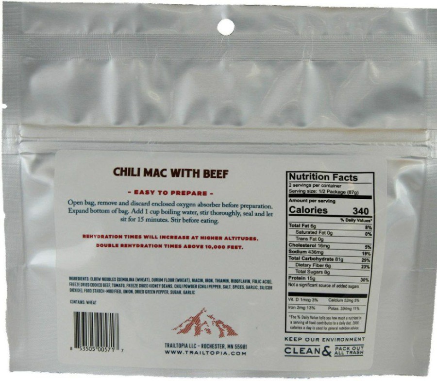 Camping And Hiking * | Trailtopia Chili Mac With Beef 1 Serving None