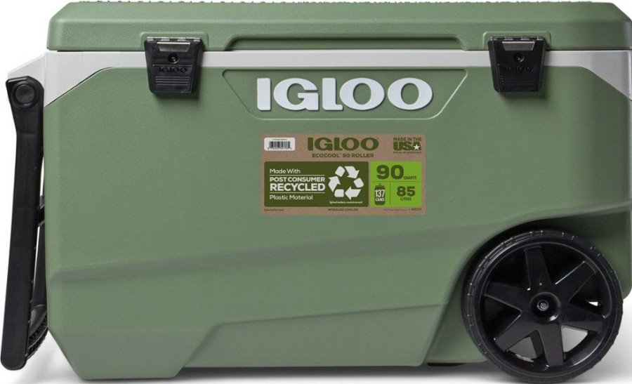 Camping And Hiking * | Igloo Ecocool Roller Cooler 90 Qts. Sage Green