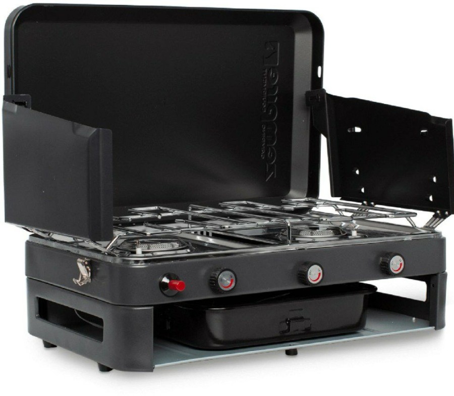 Camping And Hiking * | Zempire 2-Burner Deluxe & Grill High-Pressure Camping Stove Black/Gray