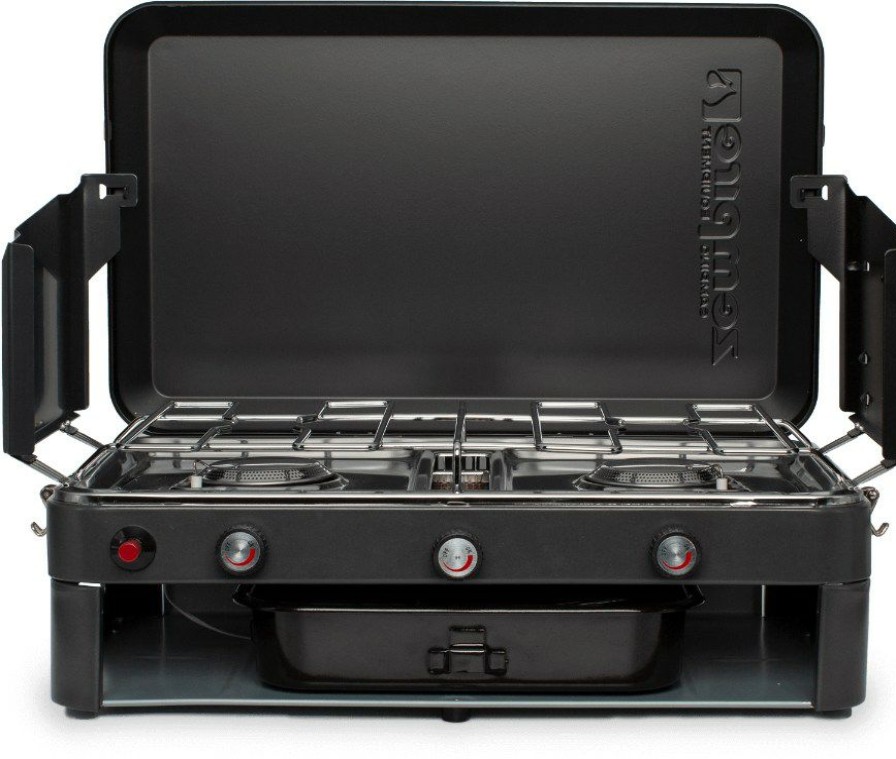 Camping And Hiking * | Zempire 2-Burner Deluxe & Grill High-Pressure Camping Stove Black/Gray